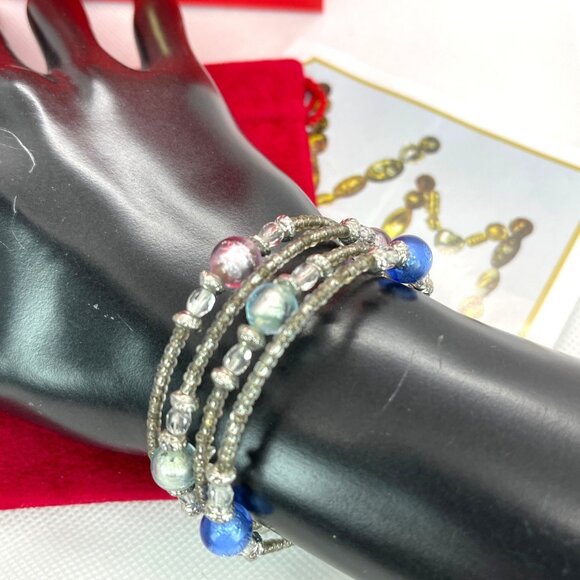 Vecchia Murano Venice Italy Glass Bead Memory Coil Bracelet Gift Bag Certificate - Picture 12 of 14